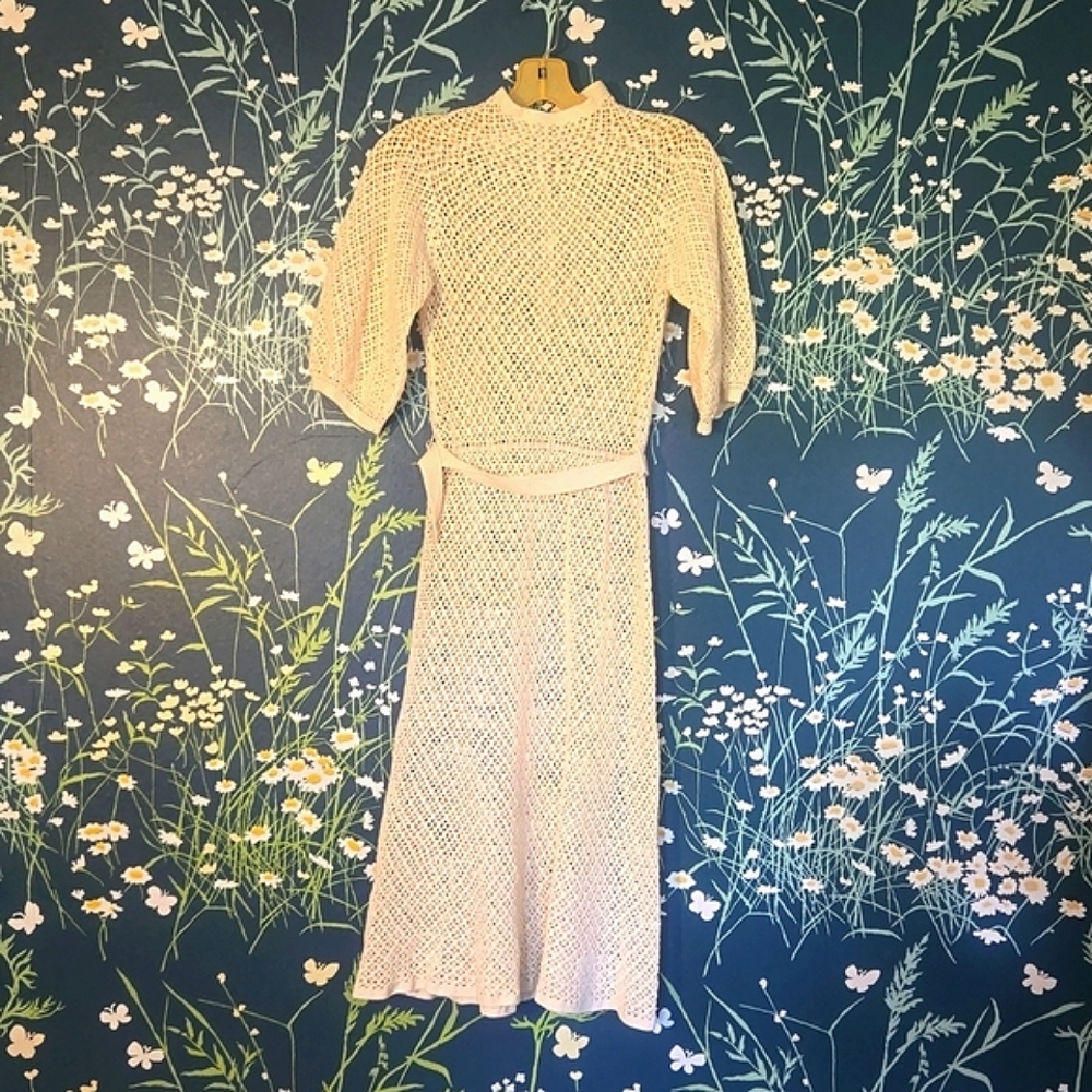 Vtg Crochet Beach Dress Boho Mod Hippy Chic - Picture 5 of 6